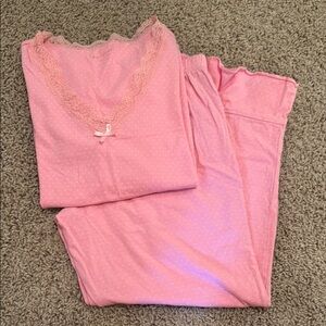kate spade Pink Lace Trim Polka Dot Pajama Set